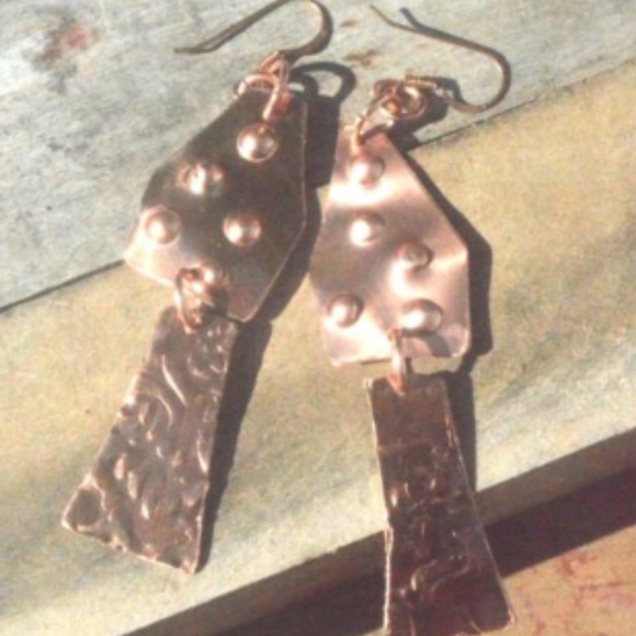 Conceptual Subculture Jewelry - Big Statement Primitive Brutalist Copper Earrings